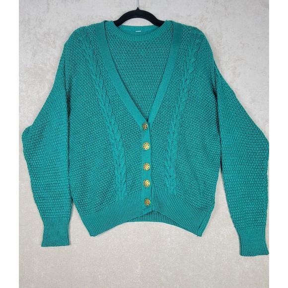 Alison J Vintage Women's Knit Cardigan and Sleeveless Top Combo Green Size XL - Picture 1 of 16